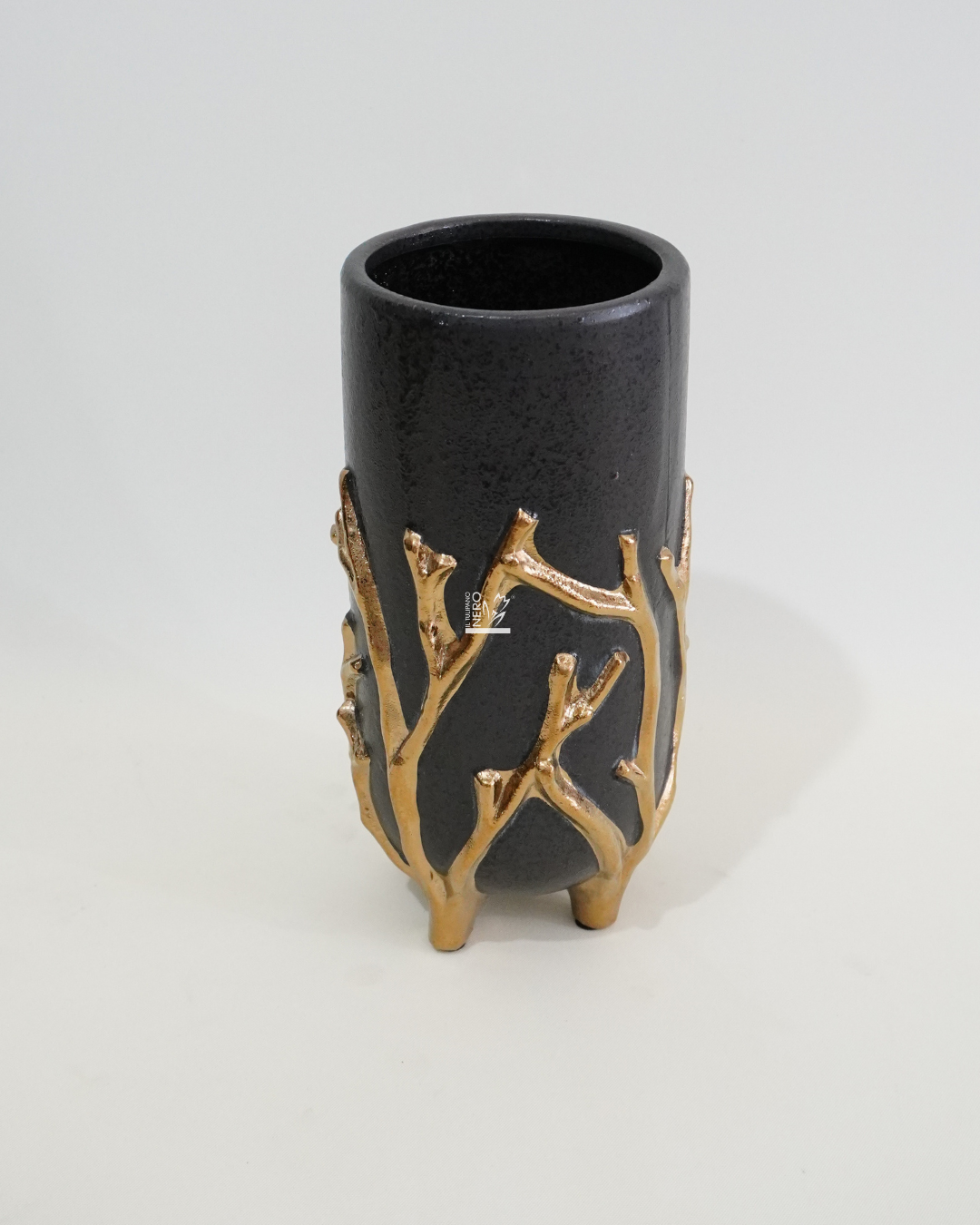 Vaso Nero Alto con Rami Oro Piccolo | EDG