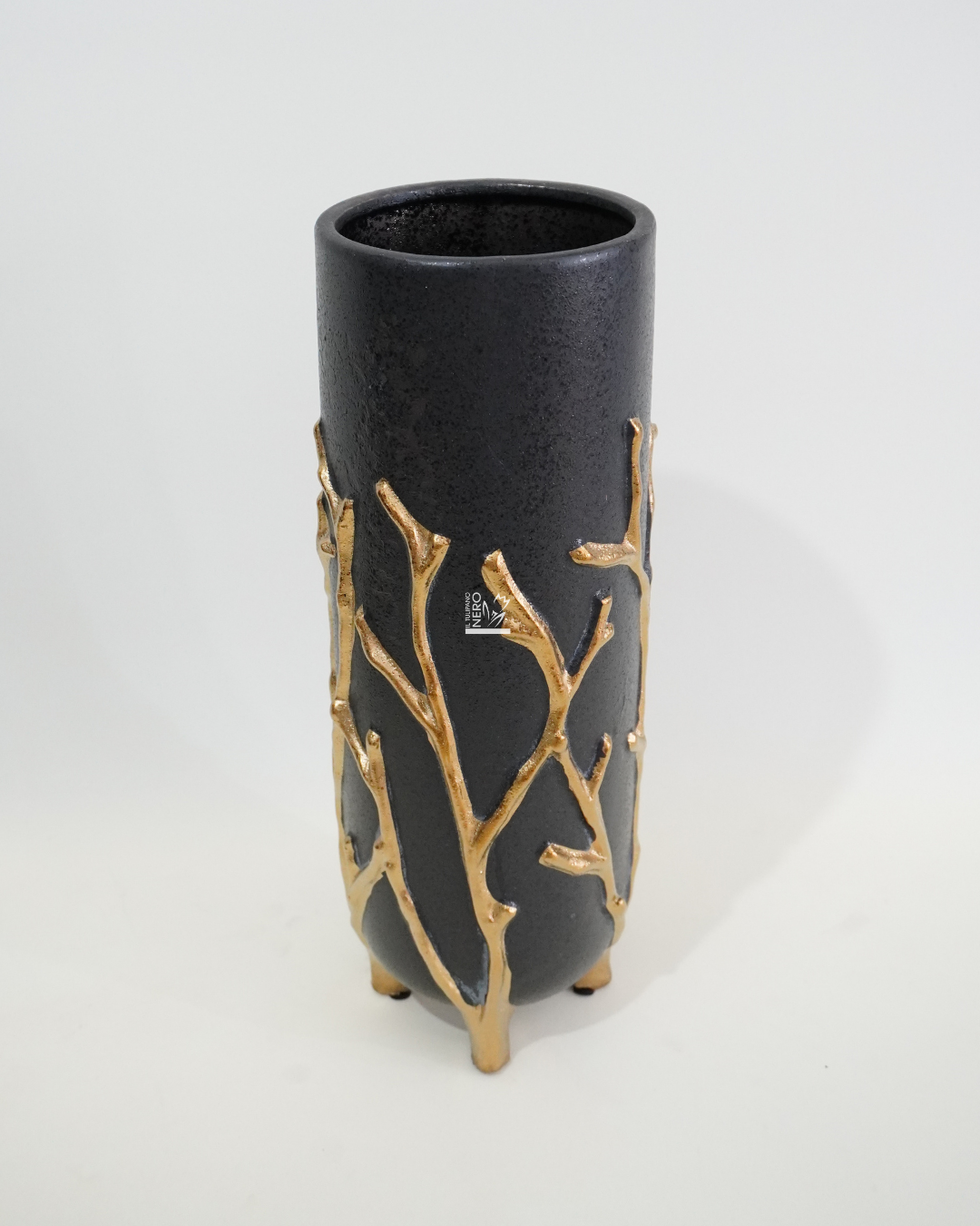 Vaso Nero Alto con Rami Oro Grande | EDG