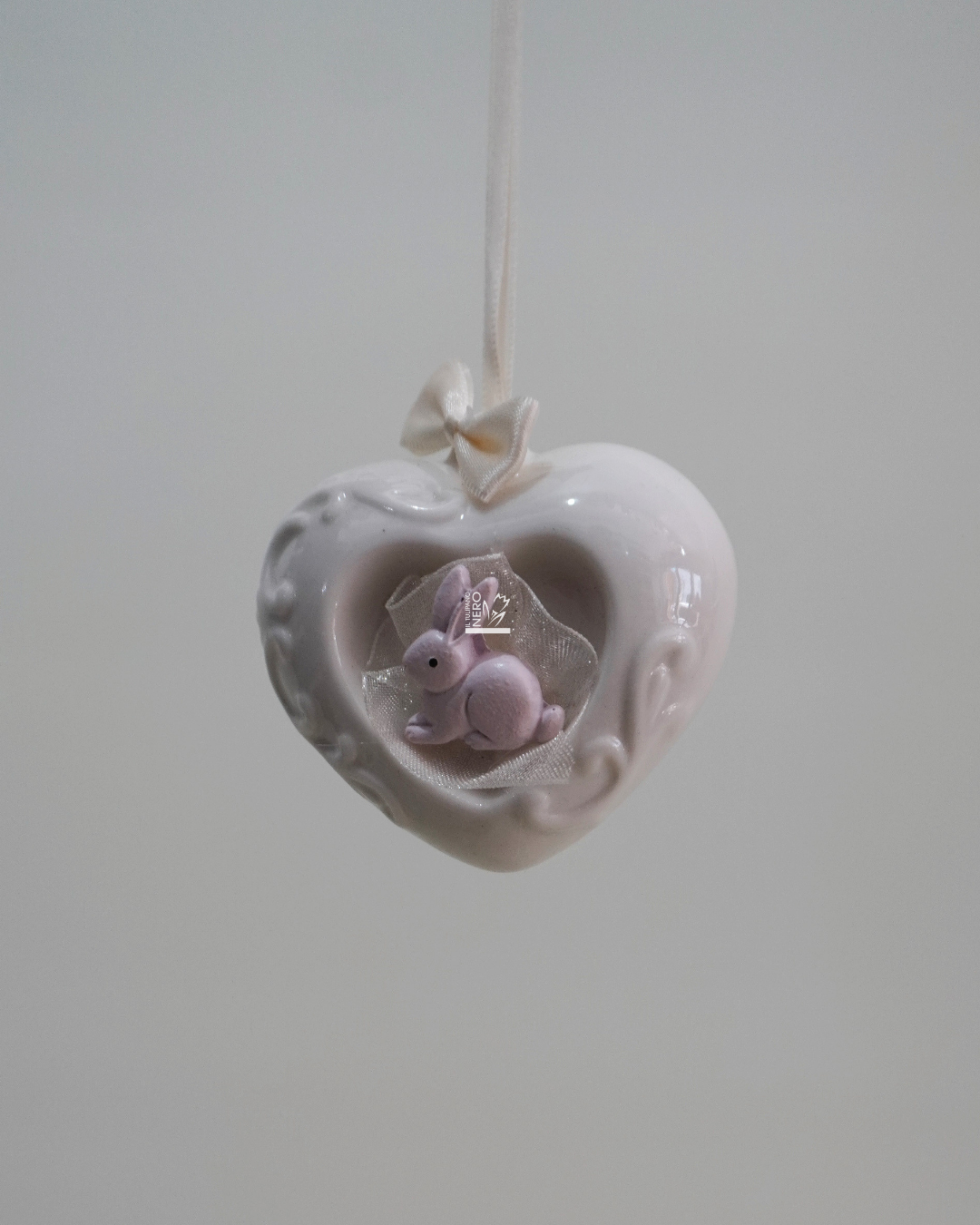 Cuore Pendente in Ceramica Coniglietto Rosa | HERVIT Creations