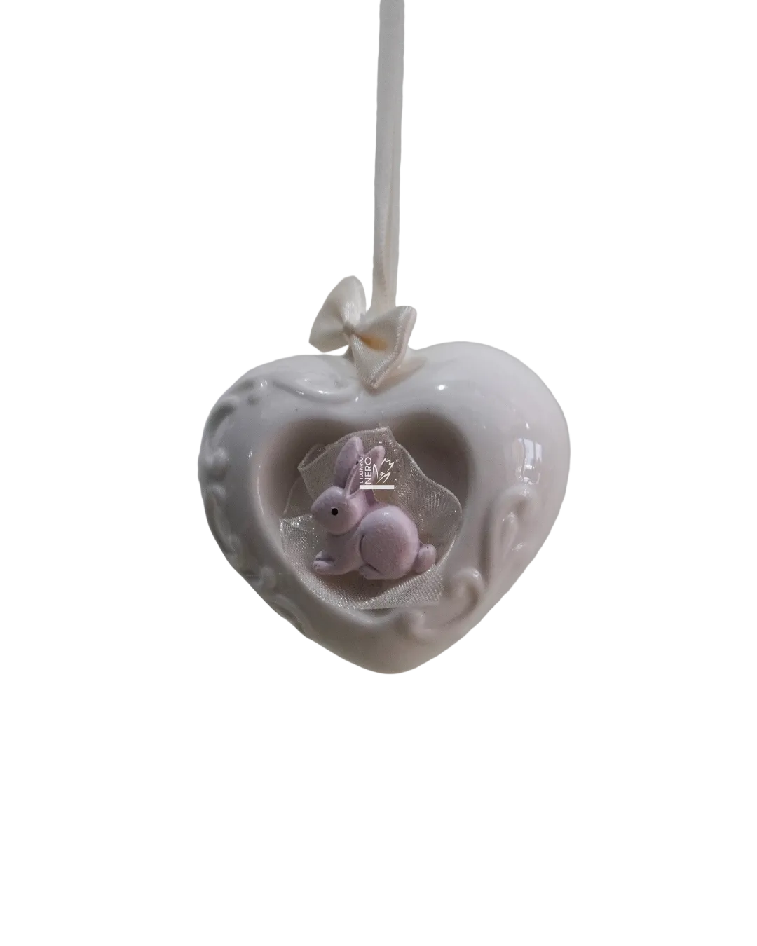 Cuore Pendente in Ceramica Coniglietto Rosa | HERVIT Creations