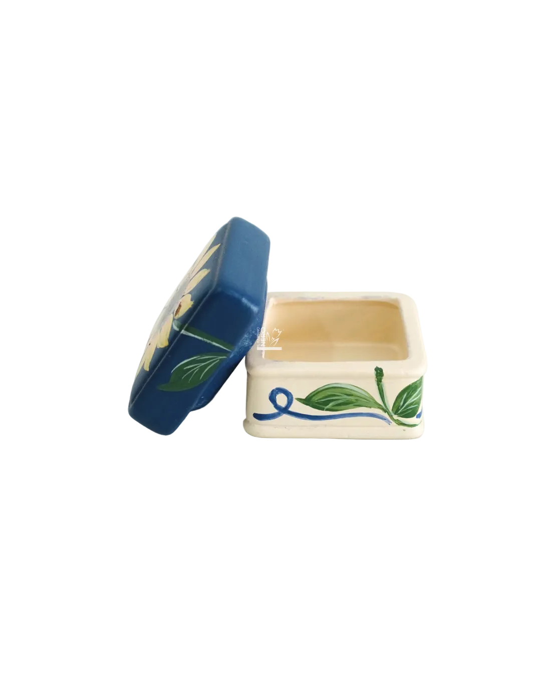 Scatolina Quadrata Blu con Girasole | Capodimonte