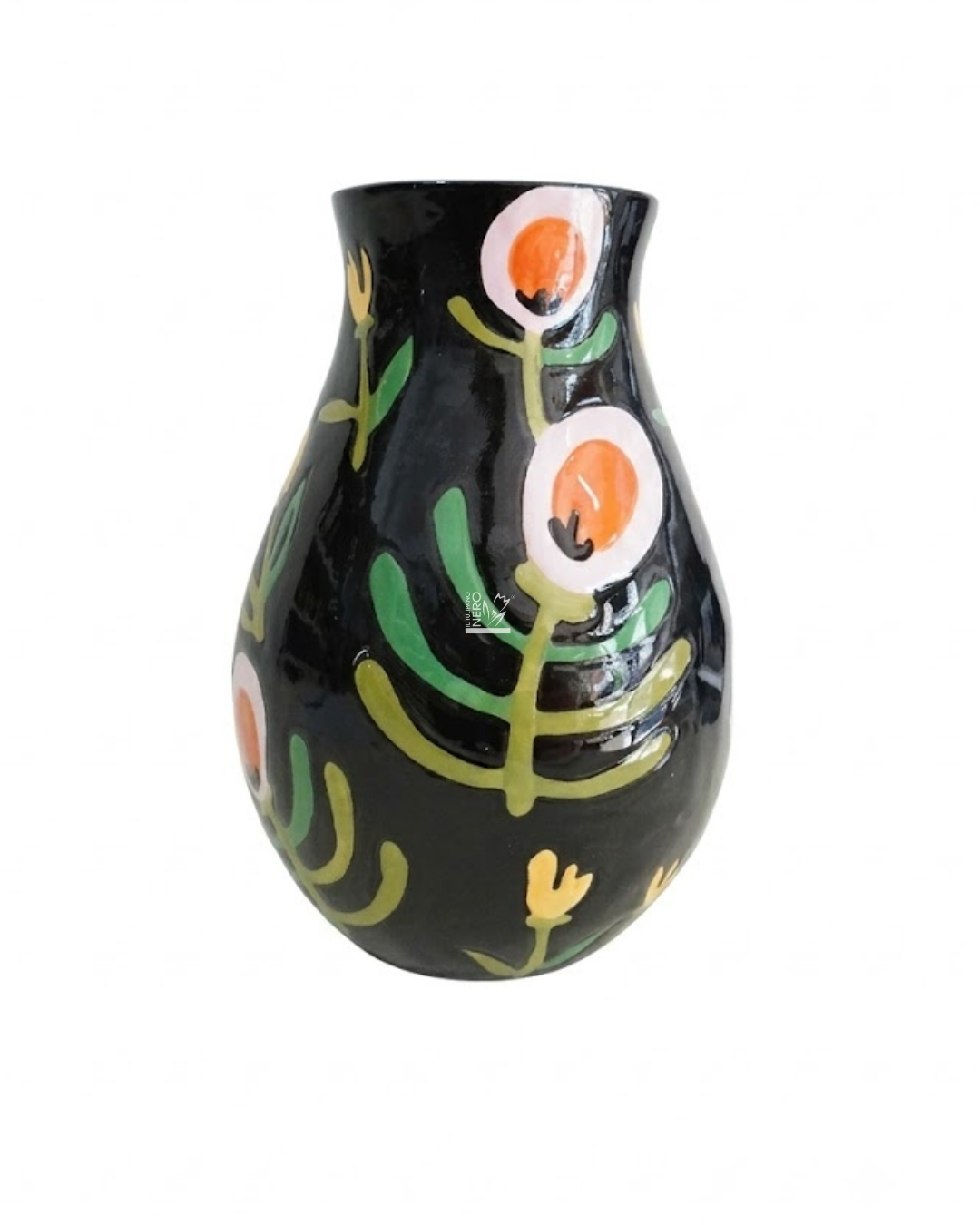 Vaso Nero con Fiori Naif