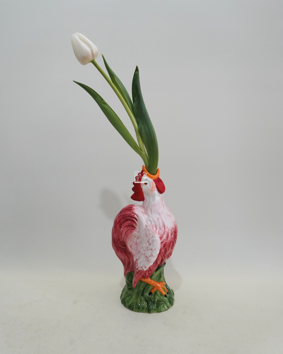 Vaso Rosso Monofiore a Forma di Gallo