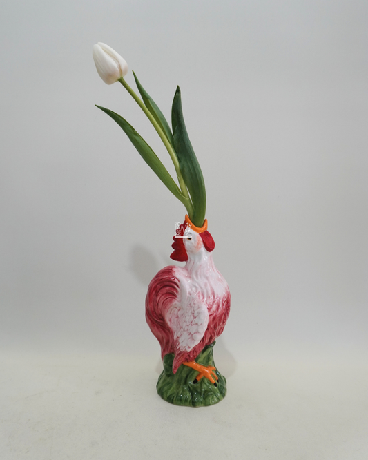 Vaso Rosso Monofiore a Forma di Gallo