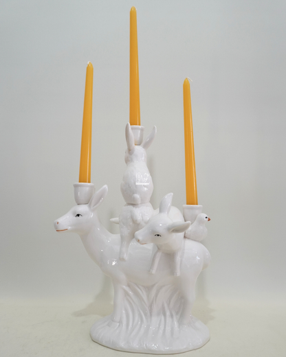 Portacandele in Ceramica Bianca con Animali Pasquali | EDG