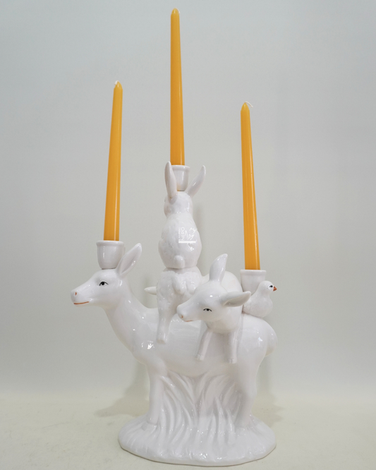 Portacandele in Ceramica Bianca con Animali Pasquali | EDG