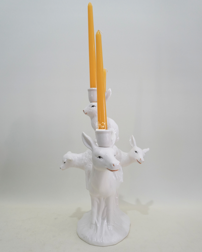 Portacandele in Ceramica Bianca con Animali Pasquali | EDG