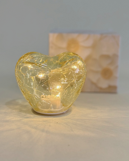Cuore Vetro Giallo Luce Led | HERVIT Creations