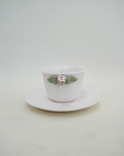 Tazzina e Piattino in Porcellana con Fiore | HERVIT