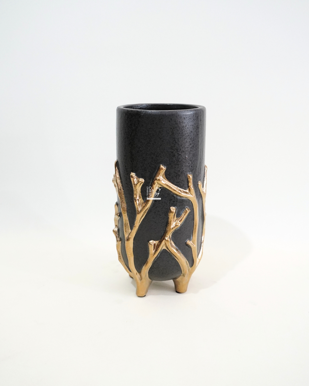 Vaso Nero Alto con Rami Oro Piccolo | EDG
