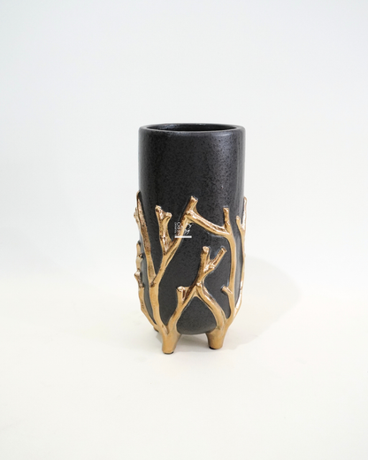 Vaso Nero Alto con Rami Oro Piccolo | EDG
