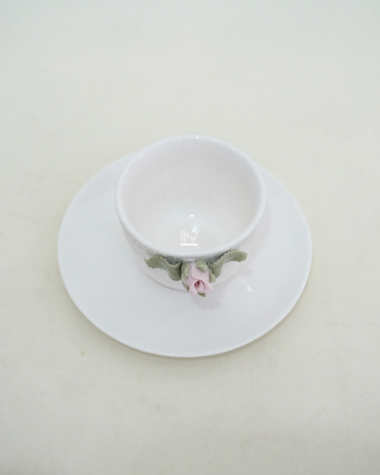 Tazzina e Piattino in Porcellana con Fiore | HERVIT