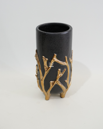Vaso Nero Alto con Rami Oro Piccolo | EDG