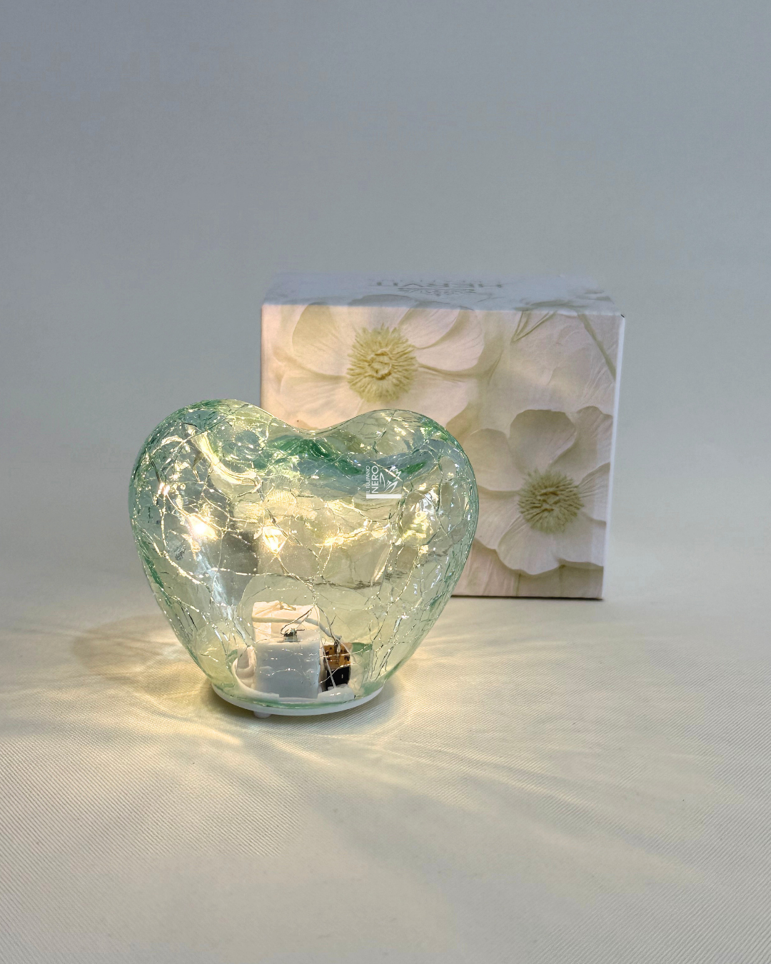 Cuore Vetro Verde Luce Led | HERVIT Creations