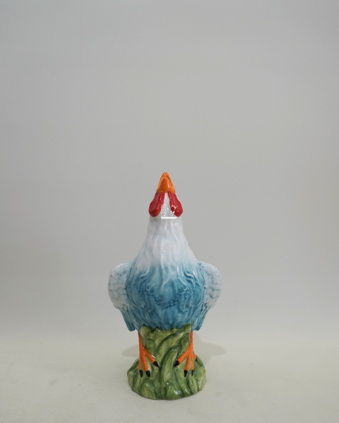 Vaso Azzurro Monofiore a Forma di Gallo