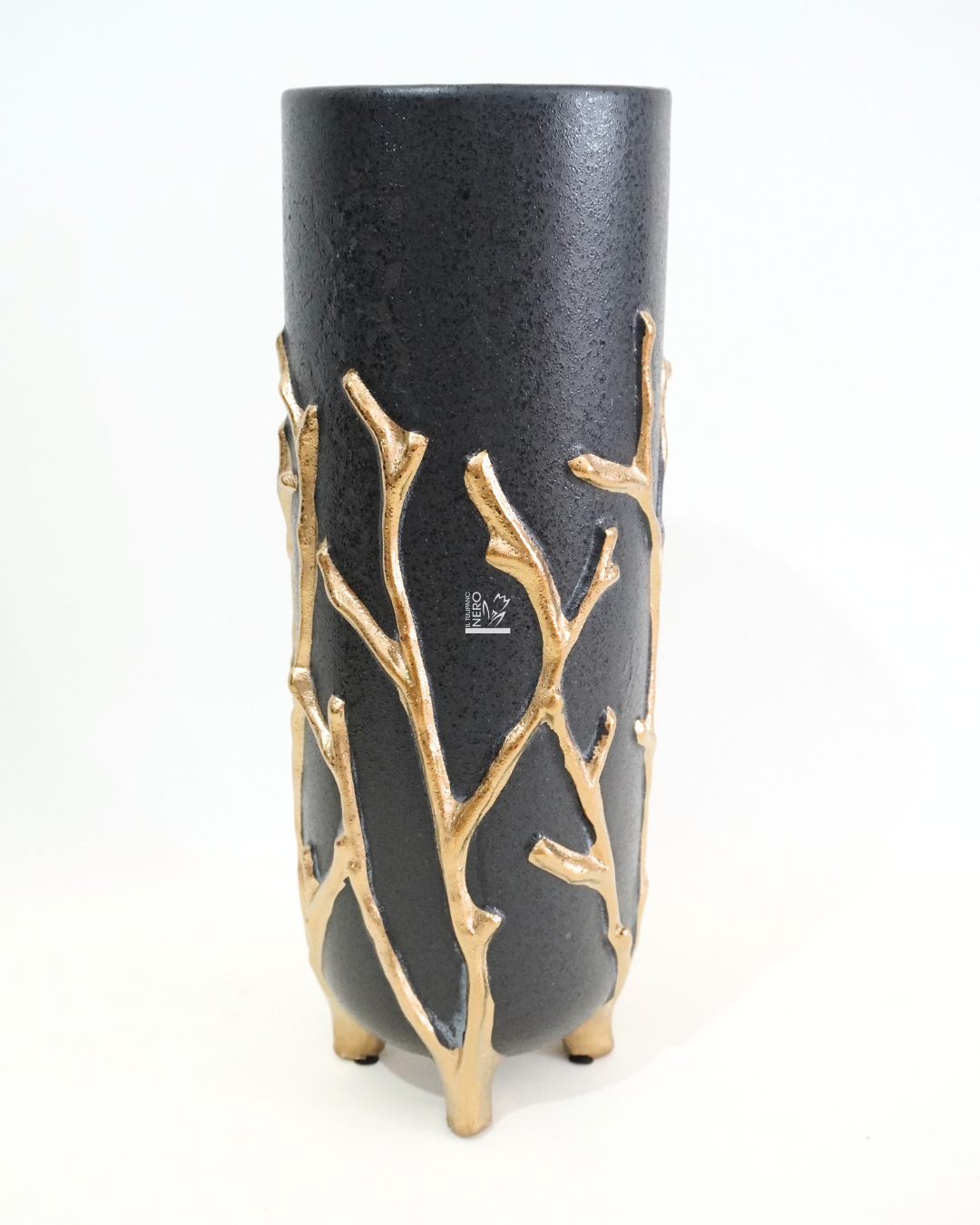 Vaso Nero Alto con Rami Oro Grande | EDG