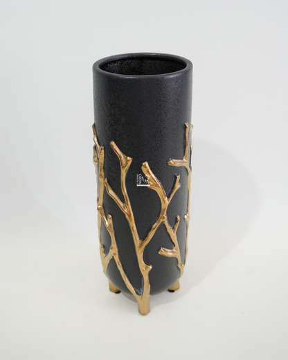 Vaso Nero Alto con Rami Oro Grande | EDG