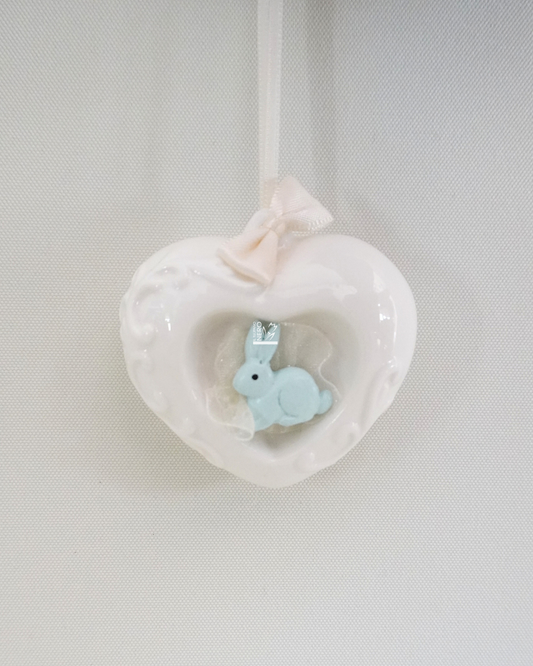 Cuore Pendente in Ceramica Coniglietto Azzurro | HERVIT Creations