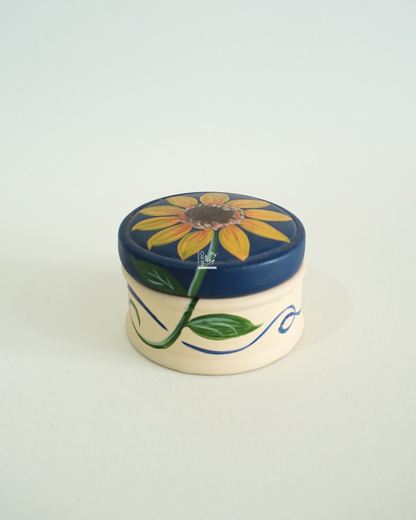 Scatolina Rotonda Blu con Girasole | Capodimonte