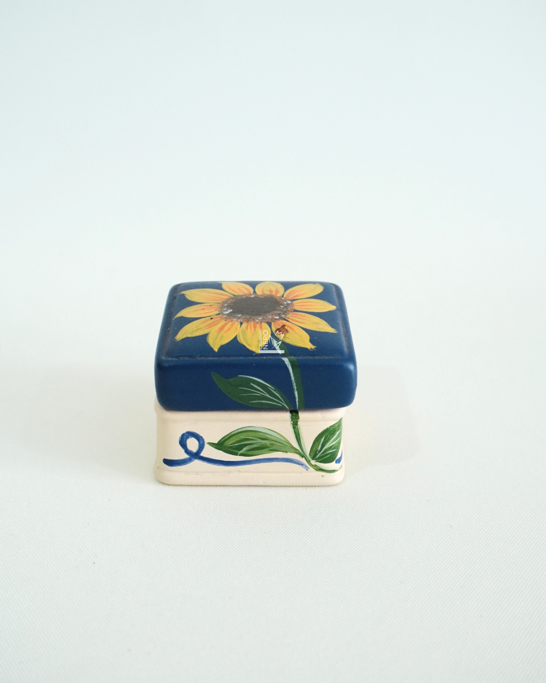 Scatolina Quadrata Blu con Girasole | Capodimonte