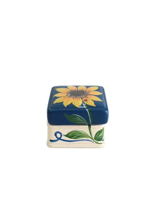 Scatolina Quadrata Blu con Girasole | Capodimonte