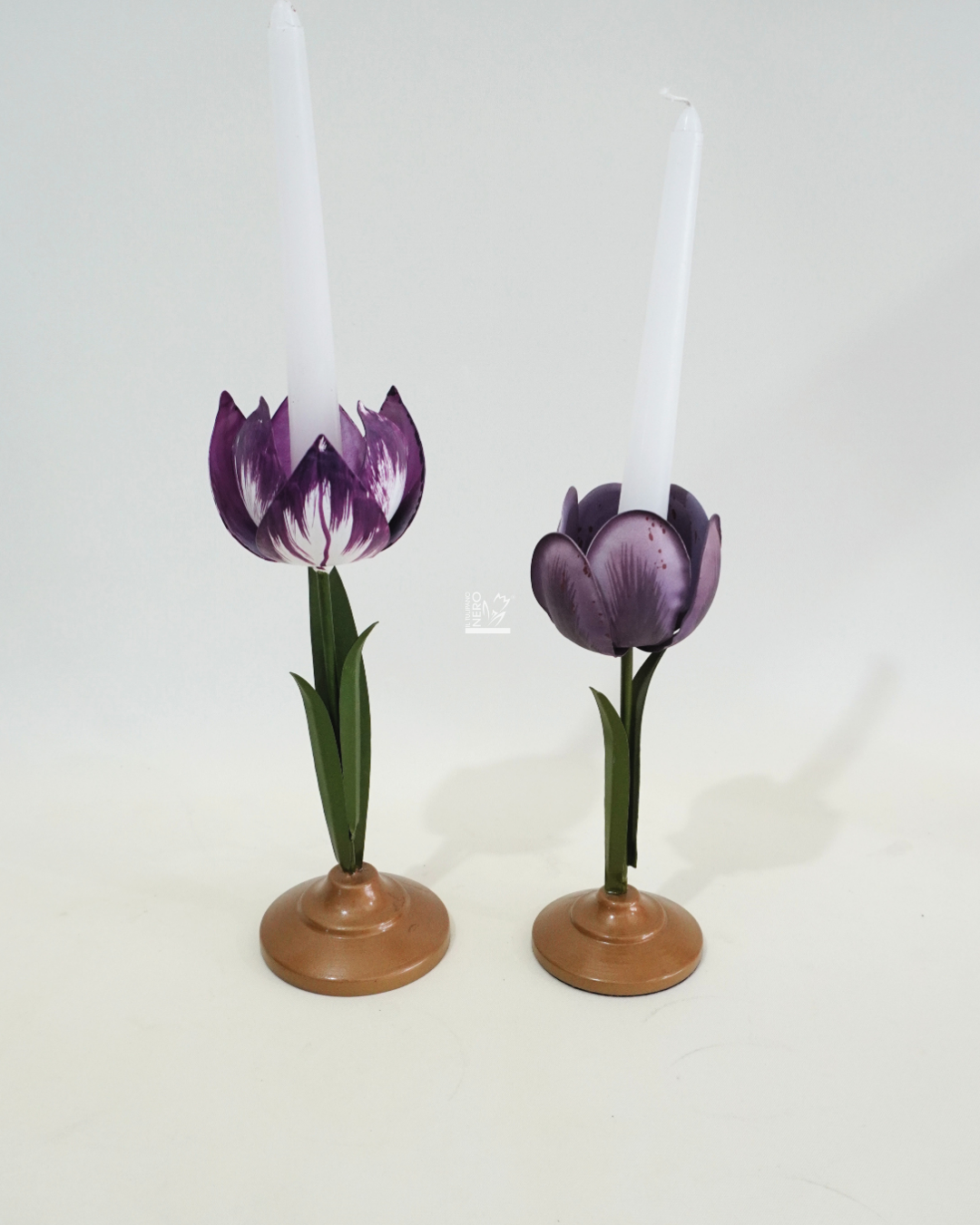 Coppia di Portacandele Tulipani in Metallo