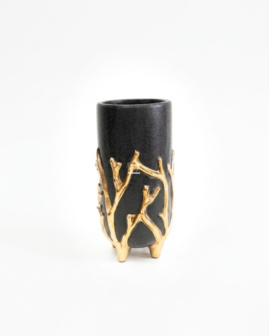 Vaso Nero Alto con Rami Oro Piccolo | EDG