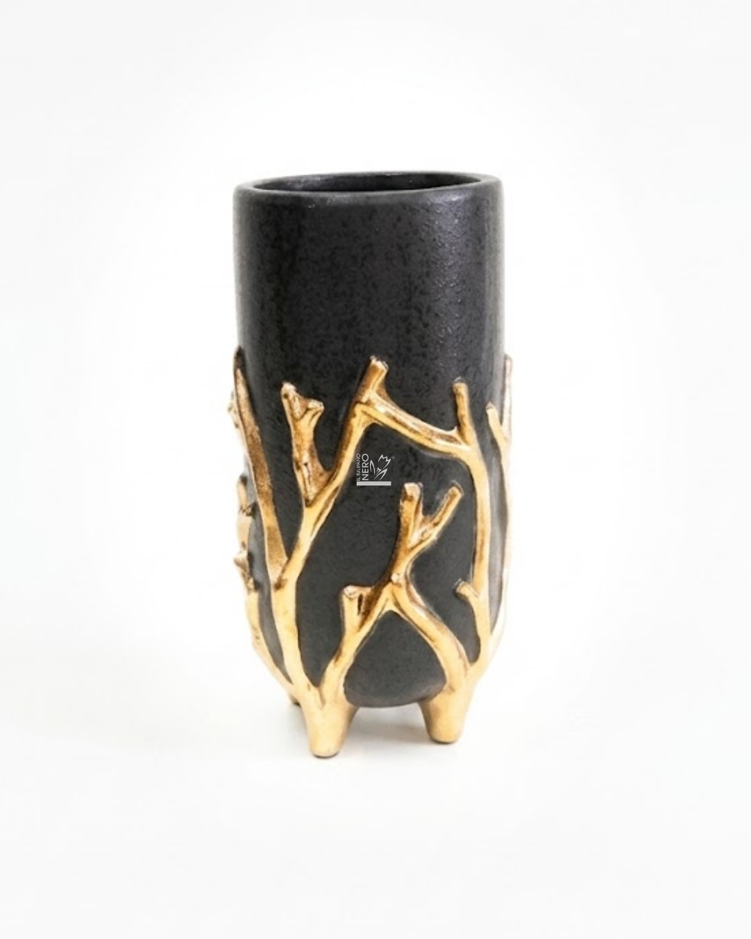 Vaso Nero Alto con Rami Oro Grande | EDG