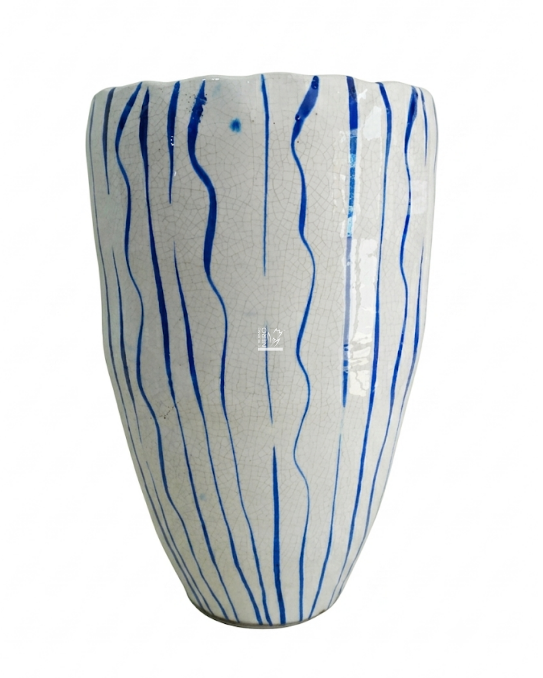 Vaso Bianco e Blu Effetto Onde