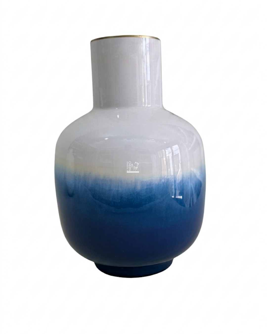 Vaso Amphora in Metallo Bianco e Blu