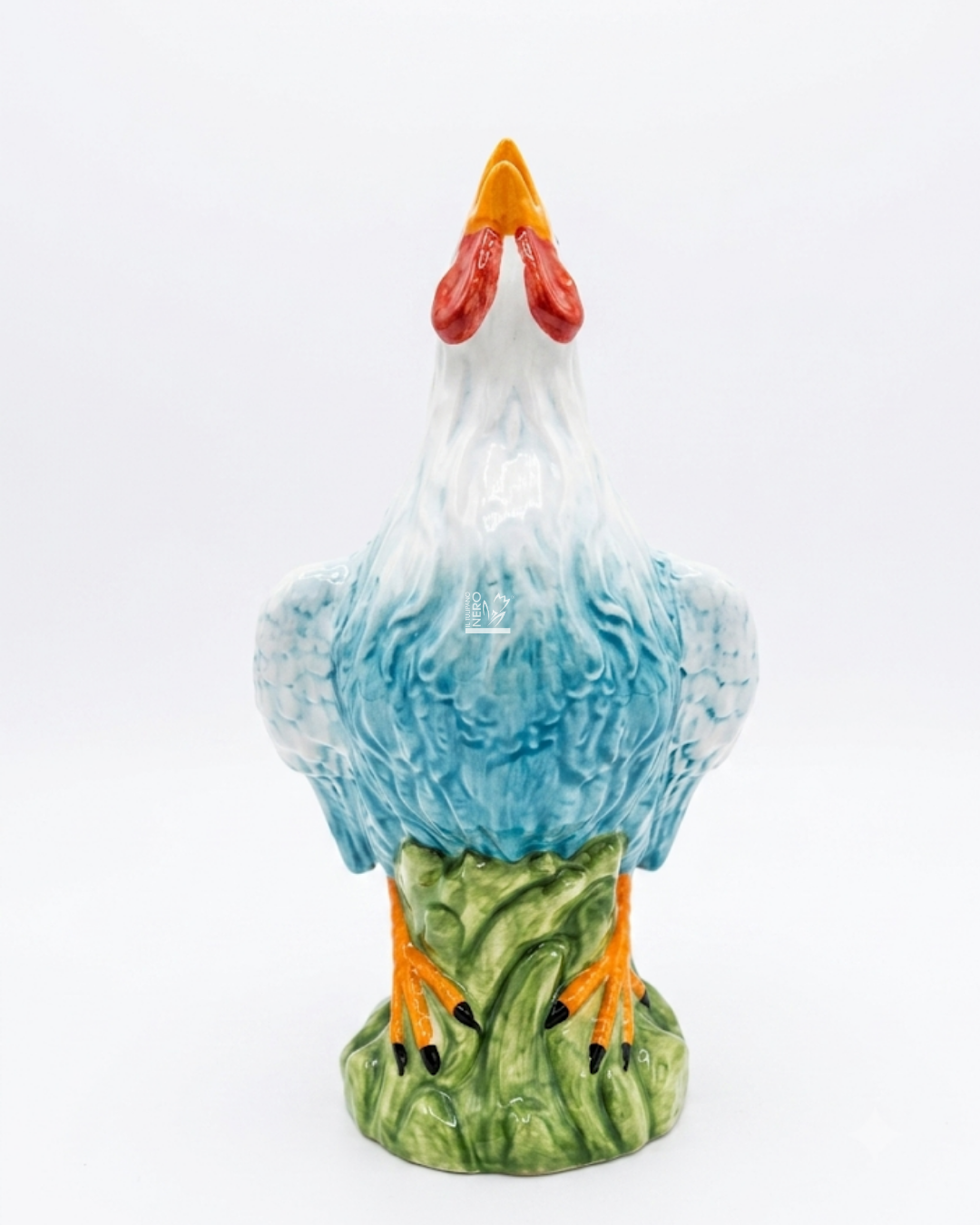 Vaso Azzurro Monofiore a Forma di Gallo
