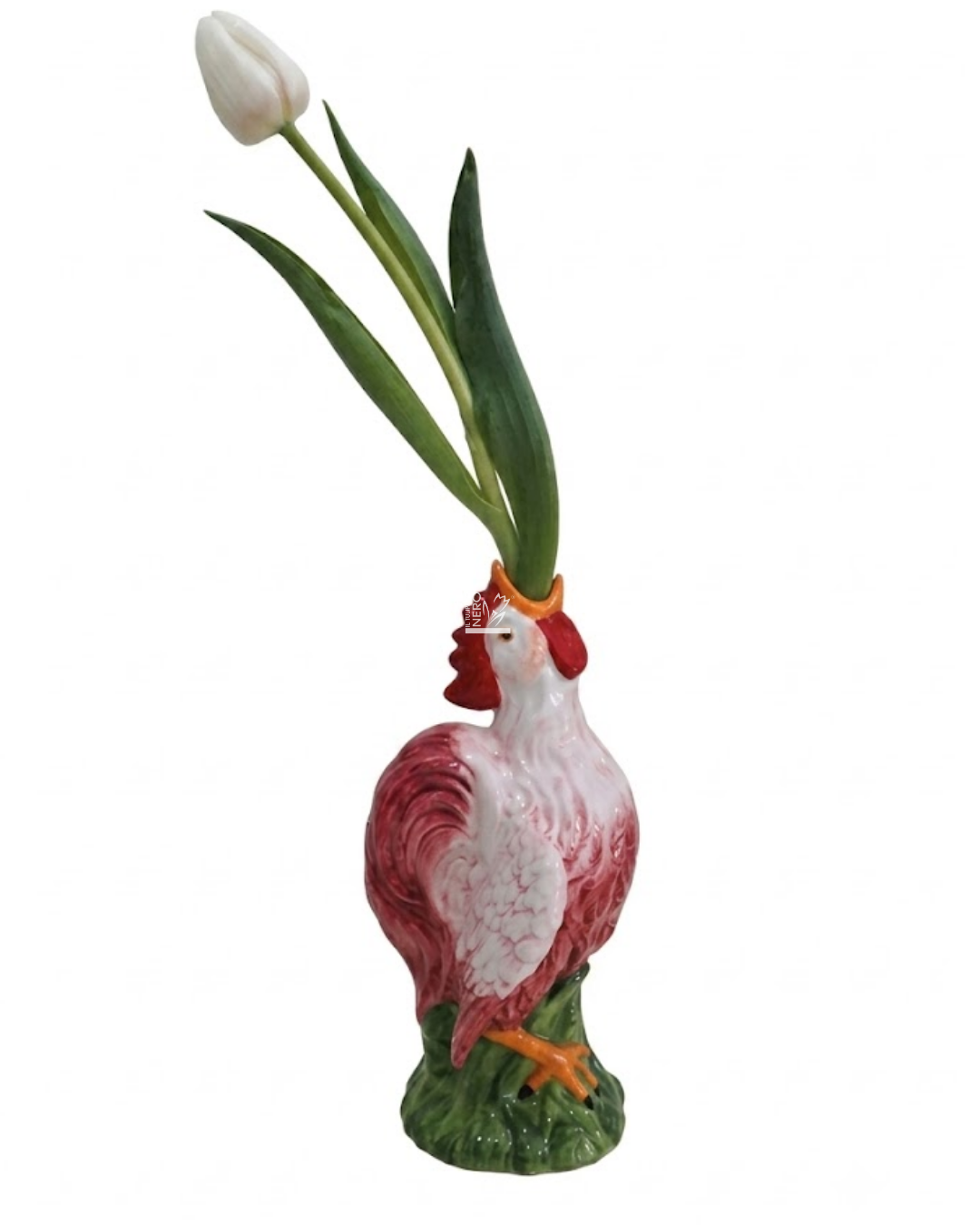 Vaso Rosso Monofiore a Forma di Gallo