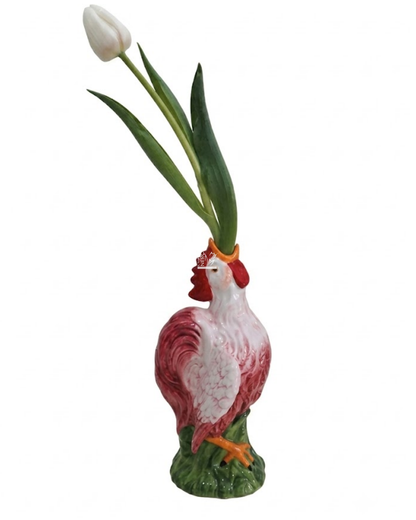 Vaso Rosso Monofiore a Forma di Gallo