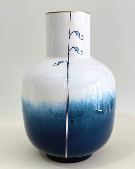 Vaso Amphora in Metallo Bianco e Blu