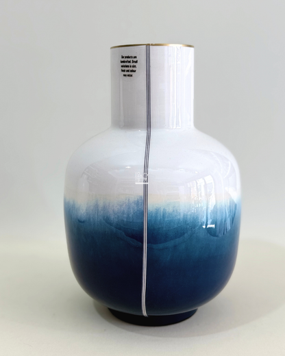 Vaso Amphora in Metallo Bianco e Blu