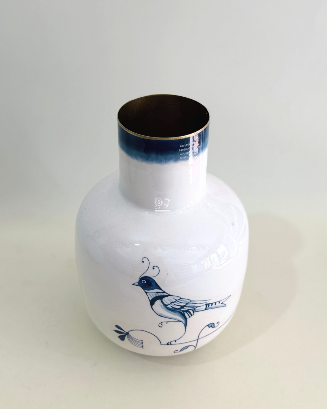 Vaso in Metallo con  Uccellino Blu