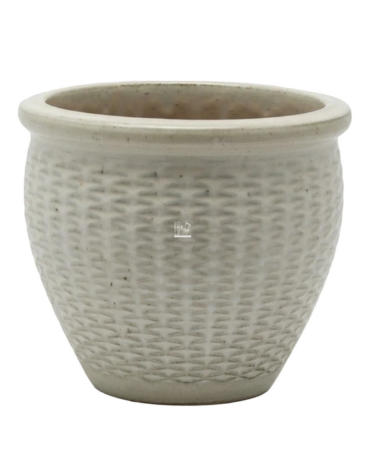 Vaso Cachepot Righe Bombato Avorio Grande | EDG